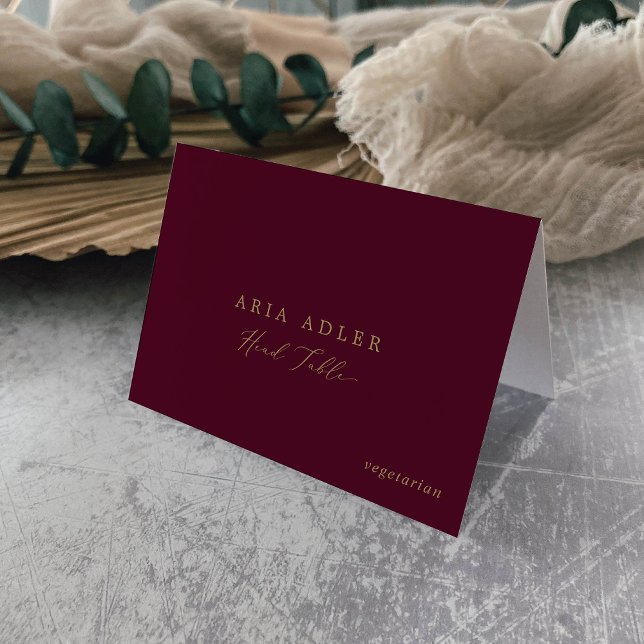 Carte de choix Gold Burgundy Menu Head Table Place (Delicate Gold Burgundy Menu Head Table Place Cards)
