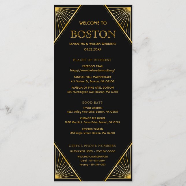 Carte de chronologie Mariage Art Déco Gatsby (Devant)