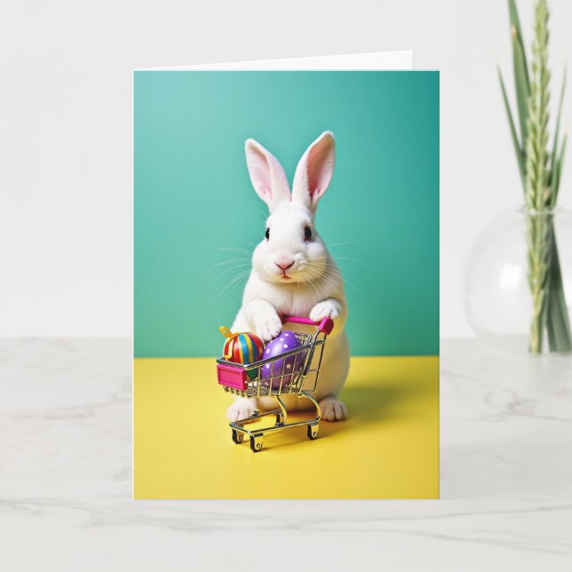 Carte de circonstance Lapin en virée shopping (Devant)