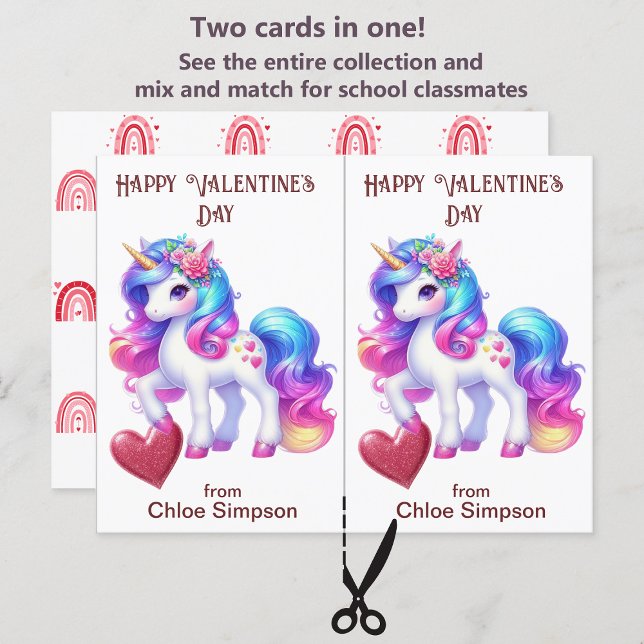 Carte de classe colorée Unicorn Kid's Valentine (Créateur téléchargé)