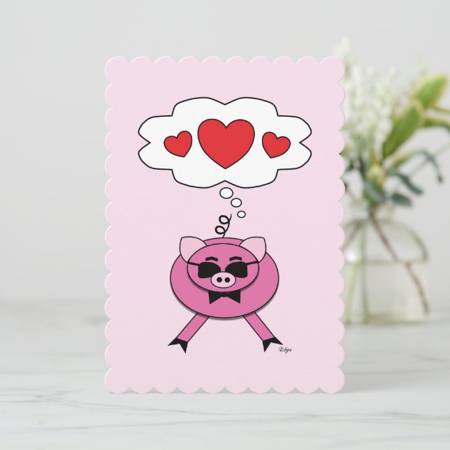 Carte de Cochon Rose Mignon avec Pensées Remplis d (Debout devant)