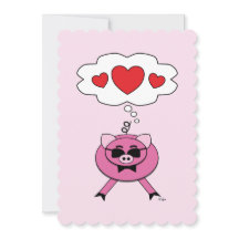 Carte de Cochon Rose Mignon avec Pensées Remplis d