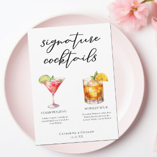 Carte de cocktails signature de mariage sophistiqu