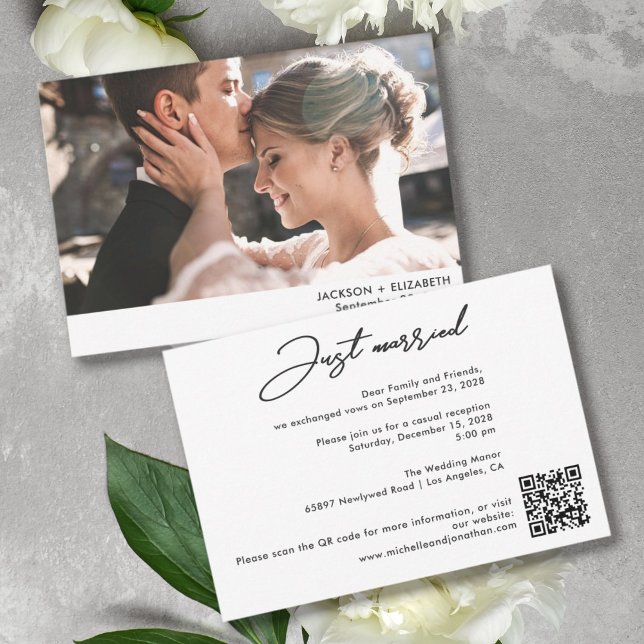 Carte de code QR de photo de mariage de fugue just (Créateur téléchargé)