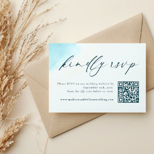 Carte de code RSVP QR Chic Blue Watercolor Wedding