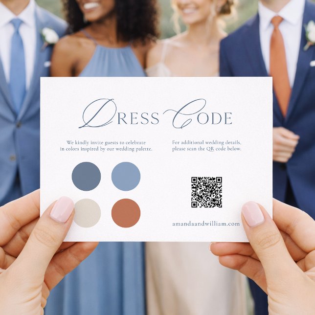 Carte de code vestimentaire de mariage bleu poussi (Créateur téléchargé)