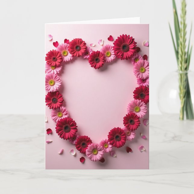 Carte de cœur avec fleurs roses rouges (Devant)