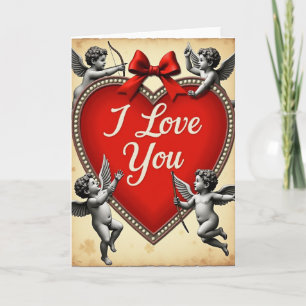 Carte de cœur Cupidon Je t'aime