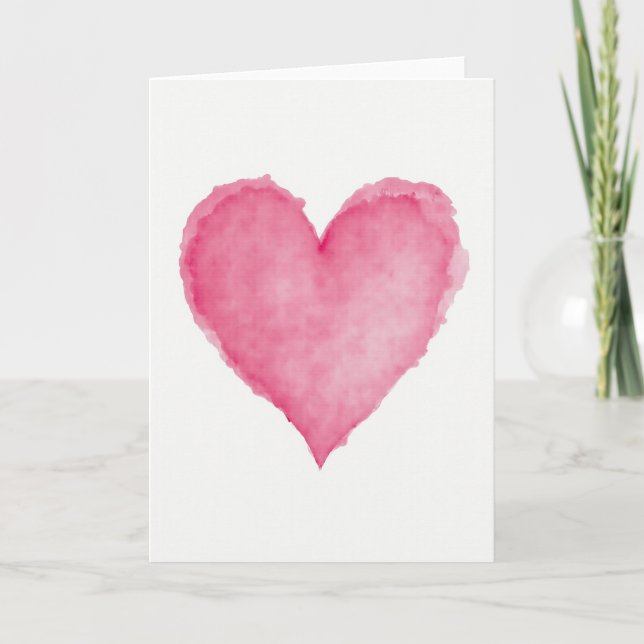 Carte de cœur d'amour à l'aquarelle rose (Devant)