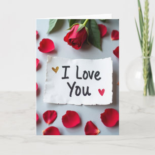 Carte de cœur d'amour pétale de rose scintillant
