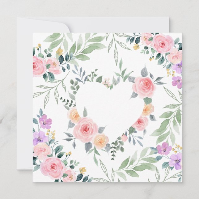 Carte de cœur de fleur rose (Devant)