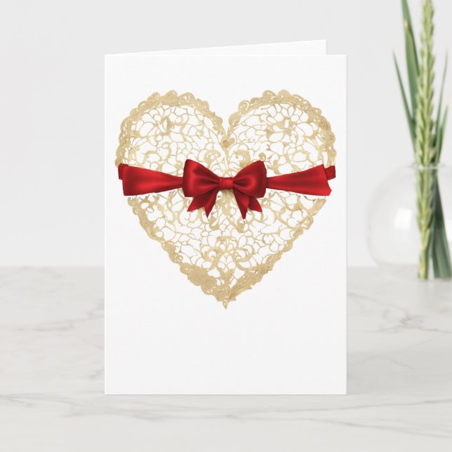 Carte de cœur de la Saint-Valentin ruban rouge cœu (Devant)