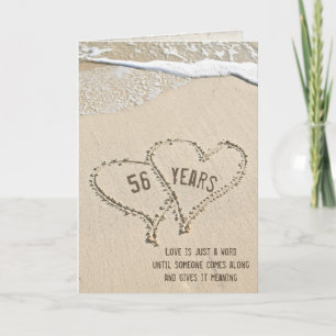 Carte de coeur de plage du 56e anniversaire