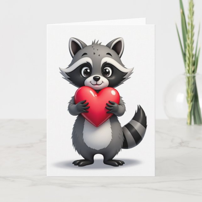 Carte de cœur de raton laveur mignon (Devant)