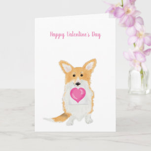 Carte de coeur rose corgi mignonne "Heureuse Saint