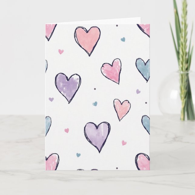 Carte de coeurs à l'aquarelle mignonne (Devant)