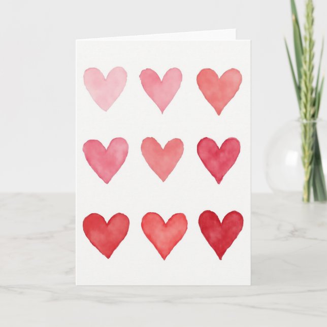 Carte de coeurs à l'aquarelle rose rouge (Devant)