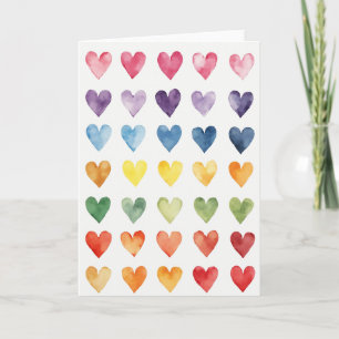 Carte de coeurs aquarelles colorés