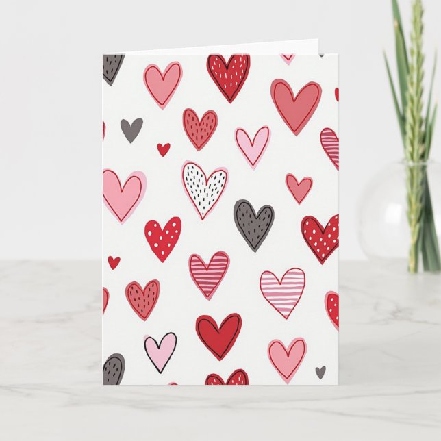 Carte de coeurs dessinés minimaliste (Devant)
