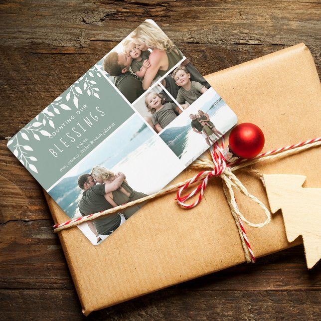 Carte de Collage de Photos de Fêtes pour Compter n (Counting Our Blessings Holiday Photo Collage Card)