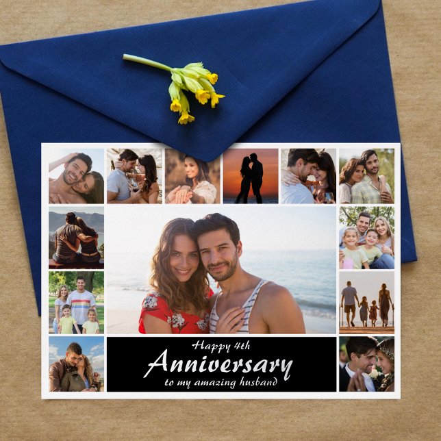 Carte de collage de photos de mariage moderne avec (Capture cherished moments and heartfelt love in one beautiful card.)