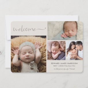 Carte de collage photo d'annonce de bébé en gris c