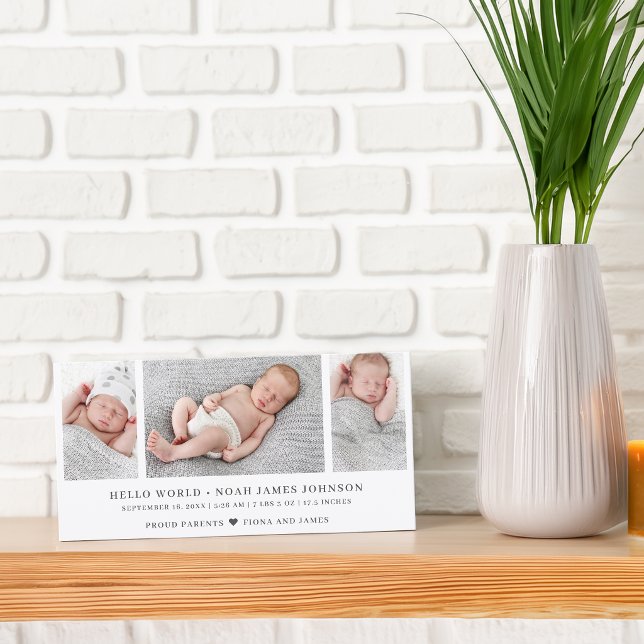 Carte de collage photo d'annonce de naissance mode (Modern Birth Announcement Photo Collage Card)