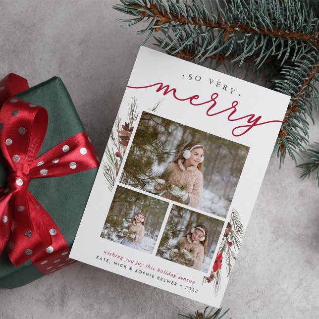 Carte de Collage Photo de Fêtes | Branche Rustique (Créateur téléchargé)