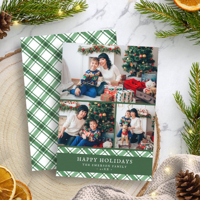 Carte de collage photo de vacances vert blanc (Green White Holiday Photo Collage Card
)