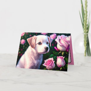 Carte de collection Chien Blanc et Rose