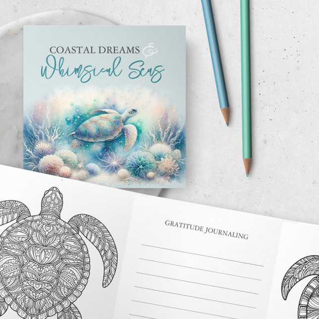 Carte de coloration de la tortue de mer (Get well card features coloring pages and journaling sea turtle theme.)