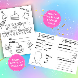 Carte de coloriage d'anniversaire à compléter