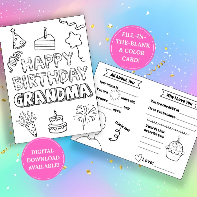 Carte de coloriage d'anniversaire pour Mamie avec  (Créateur téléchargé)