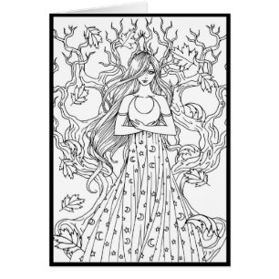 Carte de coloriage de fantaisie de fée de lune cro
