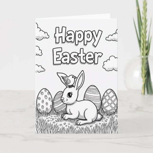 Carte de coloriage de lapin de printemps (Devant)