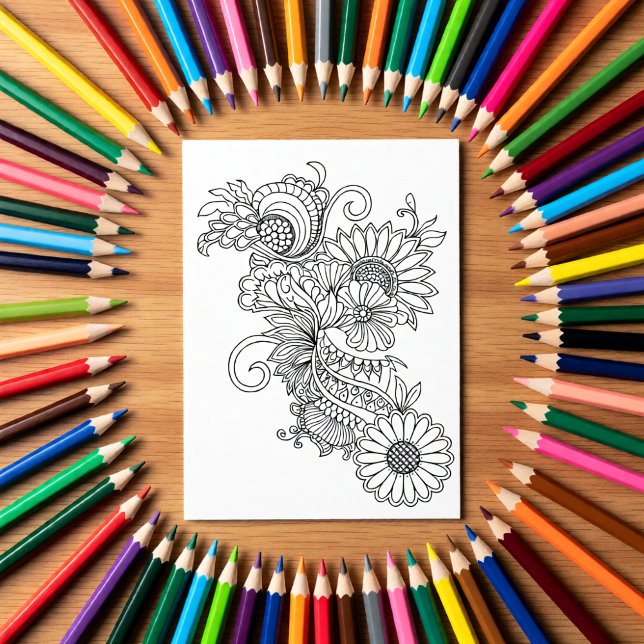 Carte de coloriage floral de style Doodle à person (Créateur téléchargé)