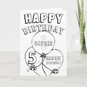 Carte de coloriage personnalisée Happy 5th Birthda