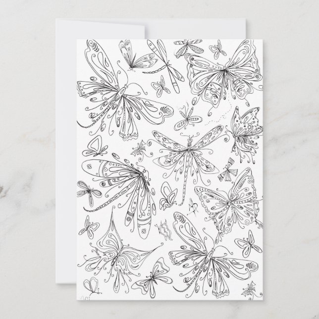 Carte de coloriage Whimsical de libellule de papil (Devant)