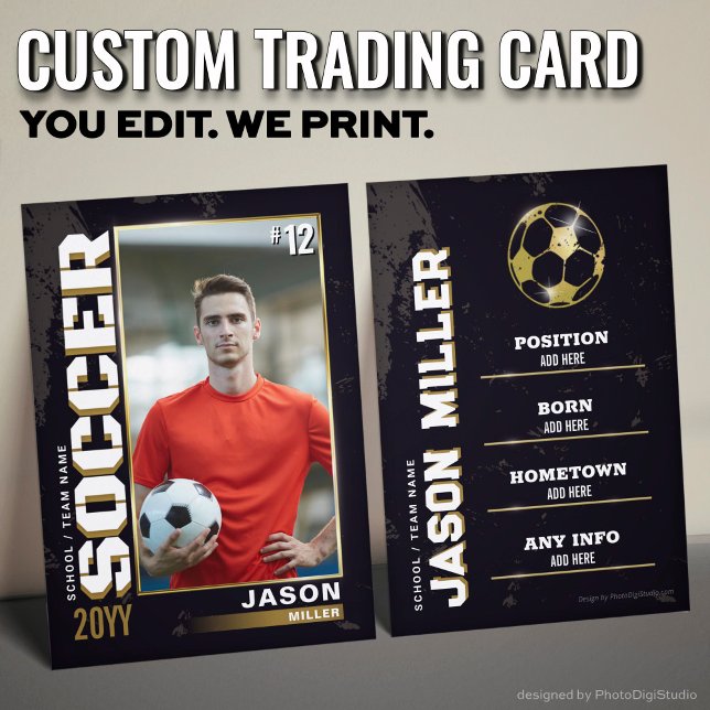 Carte de commerce de football Blue Red Card Carte  (Custom Soccer Trading Card, Blue Red Soccer Trading Card)
