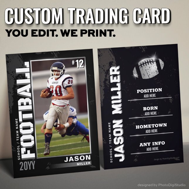 Carte de commerce de football, carte de joueur de  (Custom Football Trading Card, Football Player Card Silver)