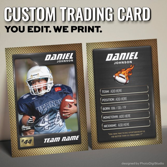 Carte de commerce de football personnalisée, carte (Custom Football Trading Card, Gold Graphite Player Card)