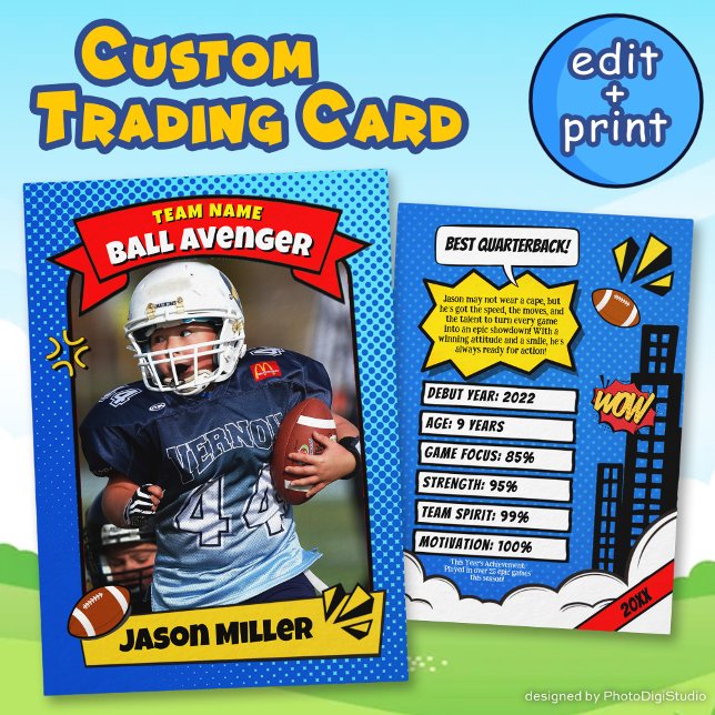 Carte de commerce de football personnalisée, carte (Custom Football Trading Card, Comic Football Card)