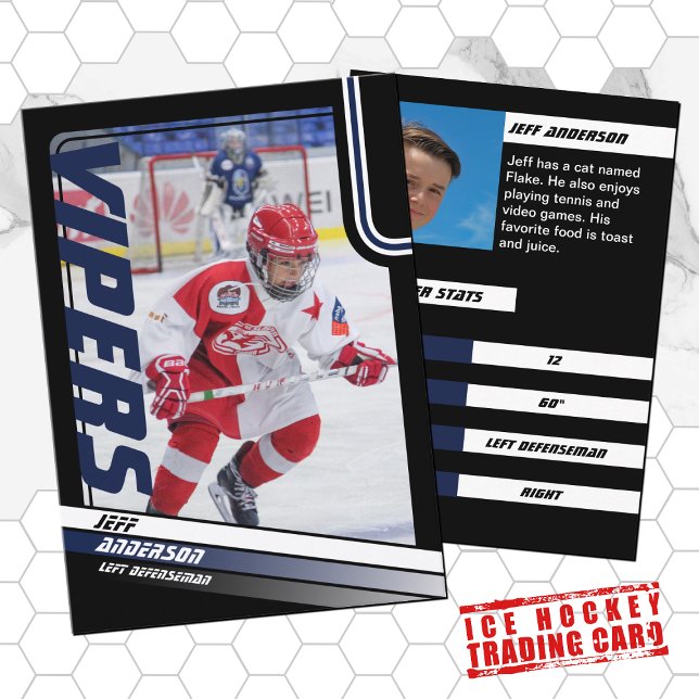Carte de commerce de hockey sur glace en bleu dyna (Proudly share youre kids' achievements with this blue and black card)