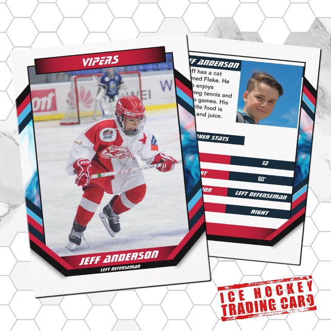 Carte de commerce de hockey sur glace en Cool Roug (Ice Hockey Trading Card: Dynamic design, bold colors. Ideal gift for young hockey fans!)