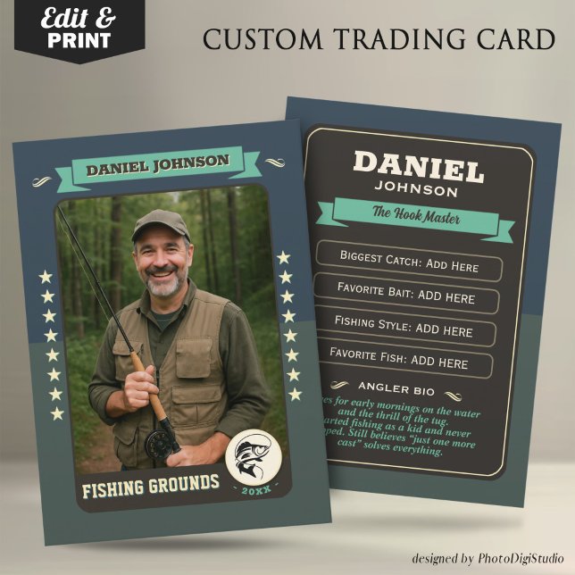 Carte de commerce de pêche personnalisée, Cadeaux  (Custom Fishing Trading Card, Fisherman Trading Card Custom Gifts for Fishermen, Angler Card)