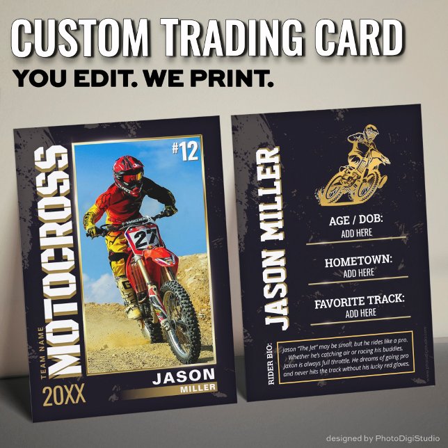 Carte de commerce Motocross personnalisée, Vélo Di (Custom Motocross Trading Card, Editable Dirt Bike Card)