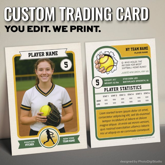 Carte de commerce personnalisée de softball, Joueu (Vintage Custom Softball Trading Card, Green Player Card)