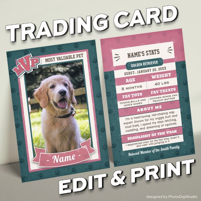 Carte de commerce pour animaux de compagnie person (MVP Custom Pet Trading Card Template and Print)