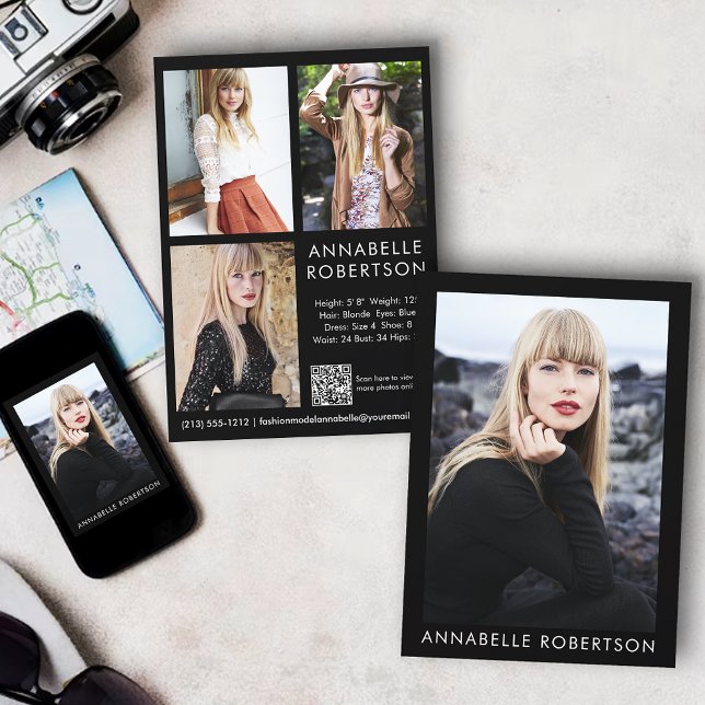 Carte de comp moderne 4 modèle photo Acteur QR Cod (Customize to change background color, text size or text style. Available for prints and download.)