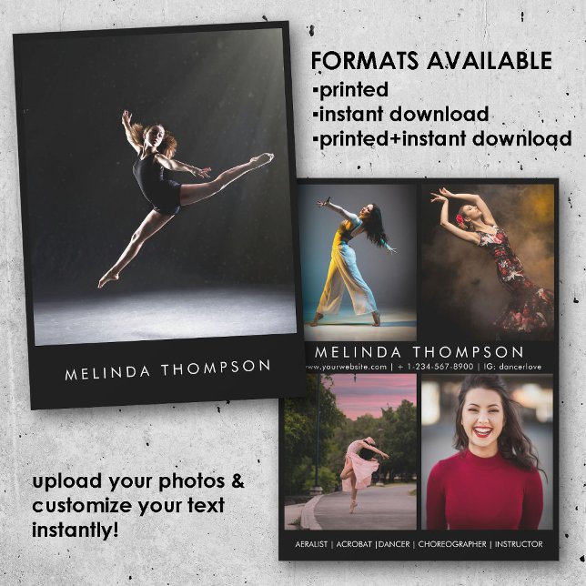 Carte de composite de danseur chorégraphe 5 Photo  (Dancer Choreographer Comp Card 5 Photo Headshot)